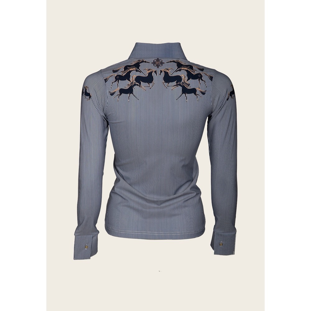 New With‎ Tags Espoir Running Horses Navy Ladies' Button Sun Shirt Size Medium - Picture 3 of 10